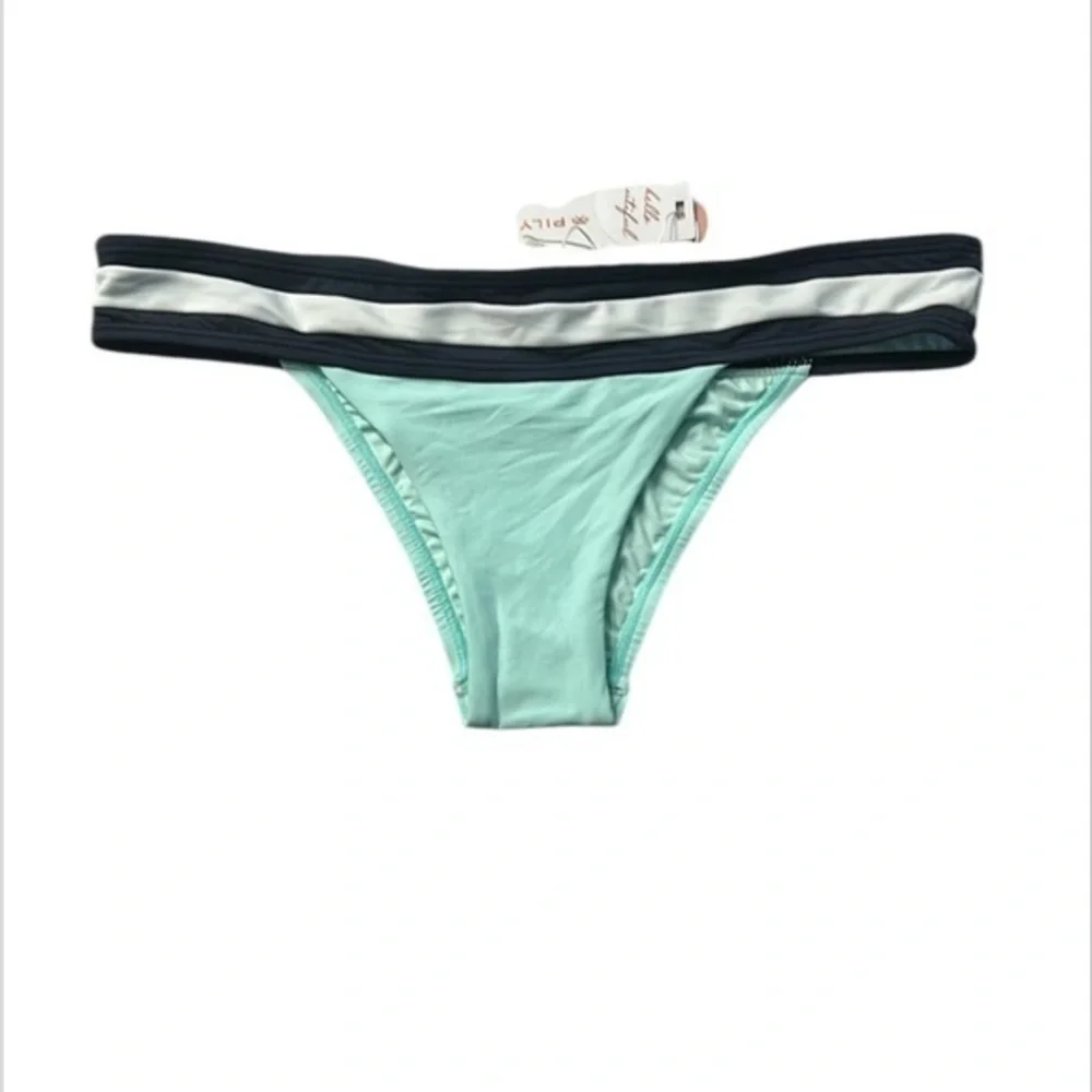 PILYQ Aquamarine banded color block teeny bikini swim bottom size Large